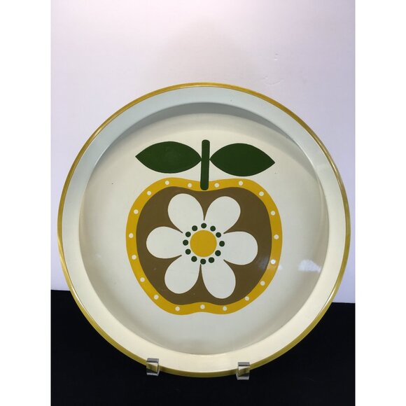 Vintage Country Fair Tray Round Apple Daisy Flower Design Mid Century 14'' - Picture 1 of 9